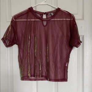 Charlotte Russe Burgundy Sheer Crop Top with Gold Details